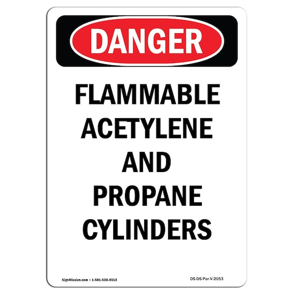 Signmission OSHA Danger Sign, 14" Height, Rigid Plastic, Flammable ACETYLENE And Propane, Portrait OS-DS-P-1014-V-2053 - main
